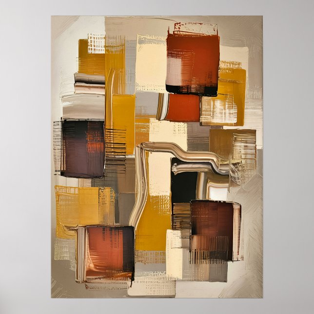 Texturerade block av Abstrakt - Varmjord - Modern  Poster (Framsidan)