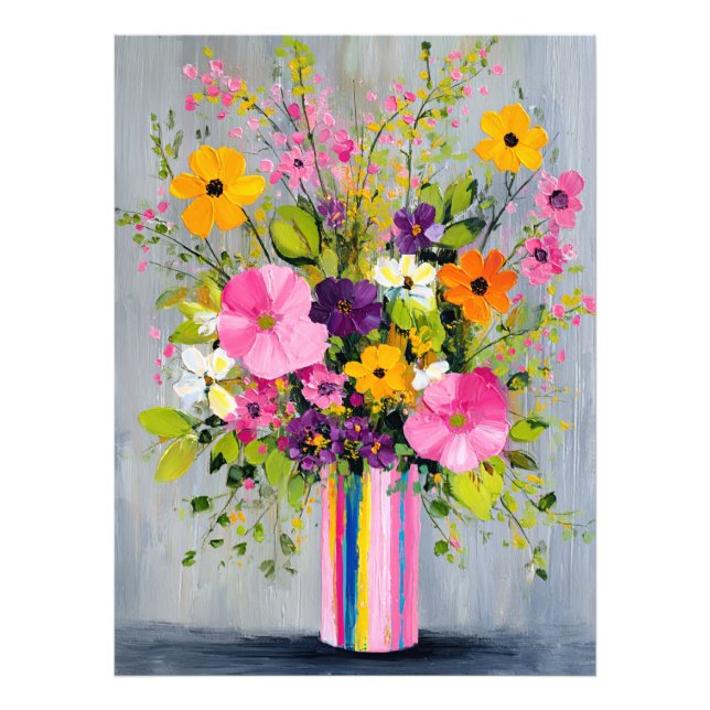 Texturerade blommor i en vas fototryck (Framsidan)