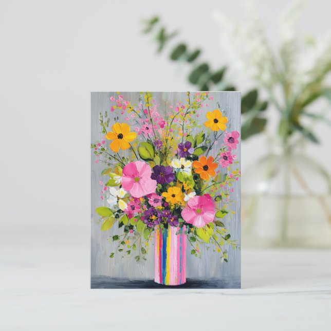 Texturerade blommor i en vas vykort (Stående Fram)