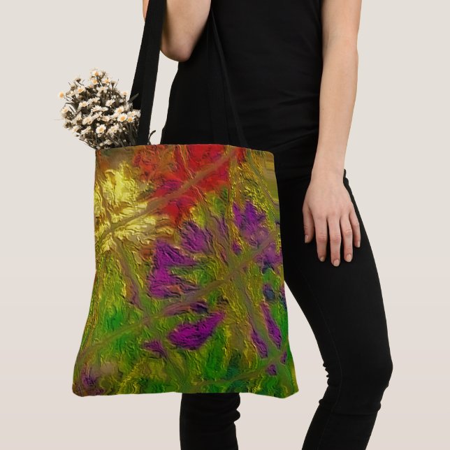 "Texturerade blommor" (stor) axelremmad totebag Tygkasse (Närbild)