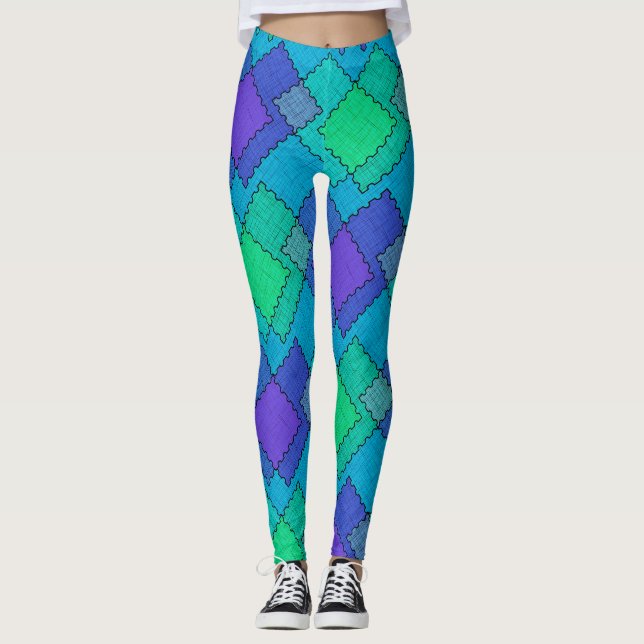 Texturerade fläckar flerfärgade penseldrag leggings (Framsida)