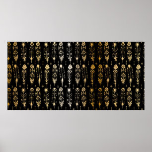 Texturerade guldfjädrar i stil i stammen. Sömlös Poster