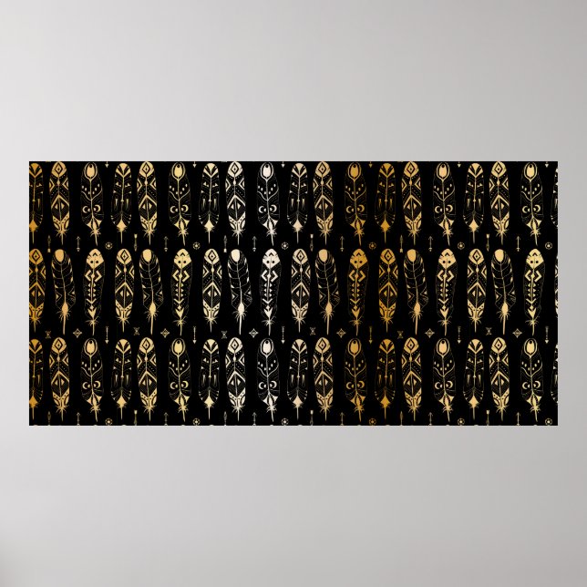 Texturerade guldfjädrar i stil i stammen. Sömlös Poster (Framsidan)