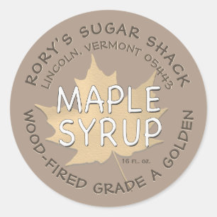 Texturerat äpple Löv på Brunius Maple Syrup-etiket Runt Klistermärke