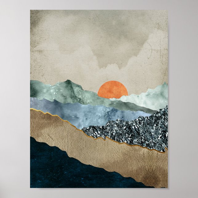 Texturerat bergarts Lagrar med solnedgång Poster (Framsidan)