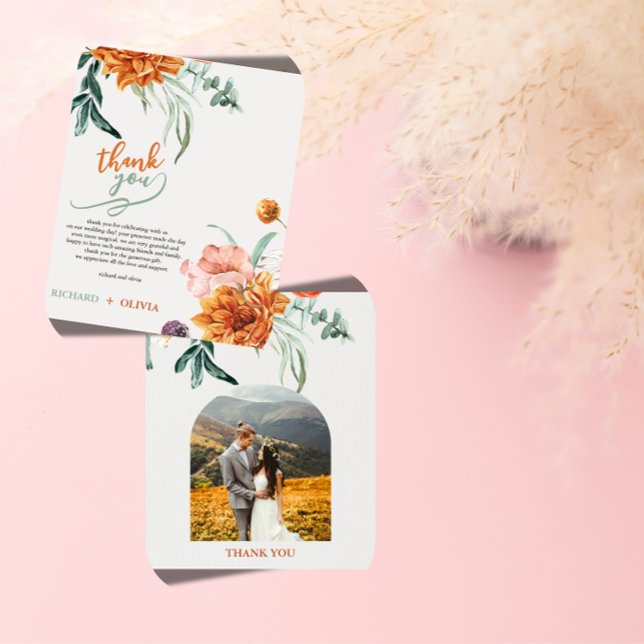 Texturerat Boho Pampasgräs Bröllop Tacksamhetskort Tack Kort (Skapare uppladdad)