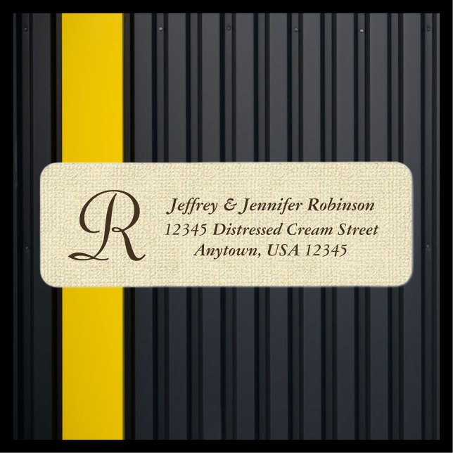 Texturerat Cream Namn och adressetikett Monogram Returadress Etikett (Skapare uppladdad)