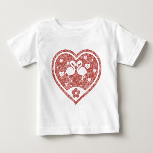 Texturerat Heart Flamingo Kärlek Tee Shirt (Framsida)