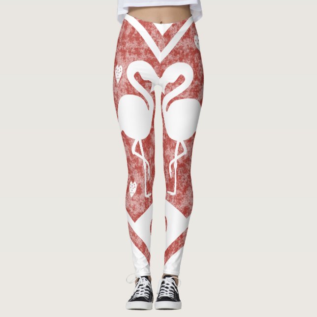 Texturerat hjärtflamingo Kärlek - Anpassningsbar F Leggings (Framsida)