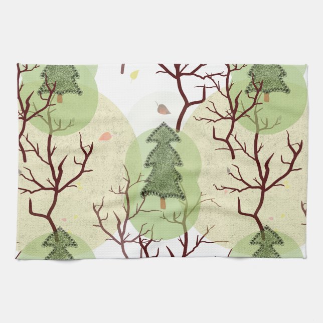 Texturerat Julgranar och torkat träd. Kökshandduk (Horisontell)