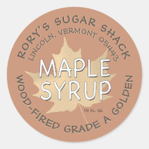 Texturerat Maple Löv på Teracotta Maple Syrup-etik Runt Klistermärke