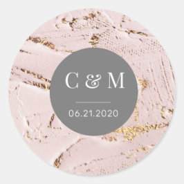 texturerat ro guld bröllop monogram runt klistermärke