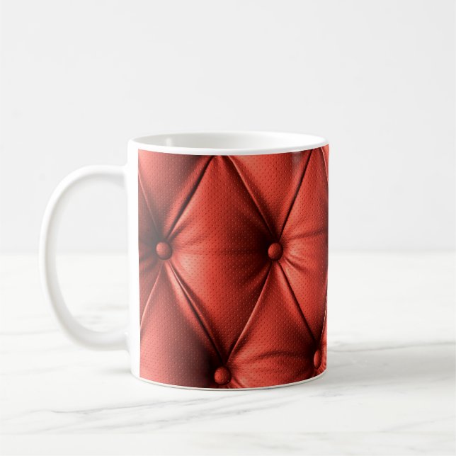 Texturerat rött läder: Detaljerat material på nära Kaffemugg (Vänster)