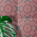 Texturerat rött vitt Grått Symmetrical Geometric Kakelplatta<br><div class="desc">Det här är en vacker keramisk bricka som visar en konturssymbol och färg. Plattan är försedd med ett utformigt mönster av röda motiv, skisserade i vitt, som står mot en mörk grått-texturerad bakgrund. Varje blomma är mycket designad med detaljerat mönster i sina blad, vilket ökar den totala ornatestetiska halten. Blommorna...</div>