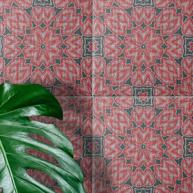 Texturerat rött vitt Grått Symmetrical Geometric Kakelplatta (Skapare uppladdad)
