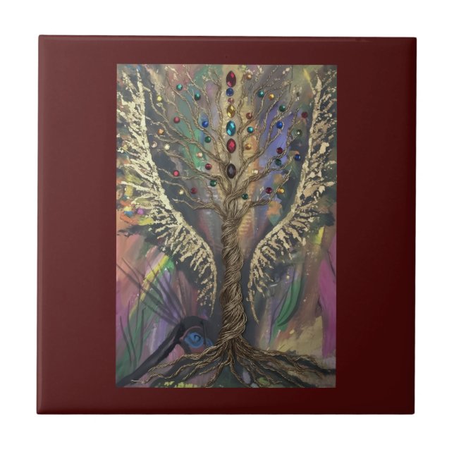 Th Divine Tree Of Life celestial wings and jewels  Kakelplatta (Framsidan)