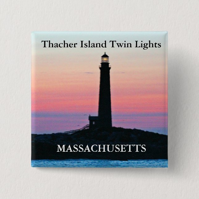 Thacher Island Twin Ljus, Massachusetts Button Knapp (Framsida)