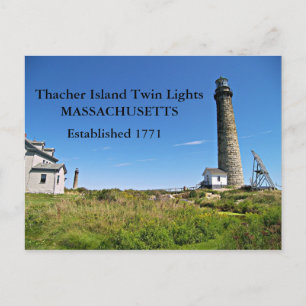 Thacher Island Twin Ljus, Massachusetts Postcard Vykort