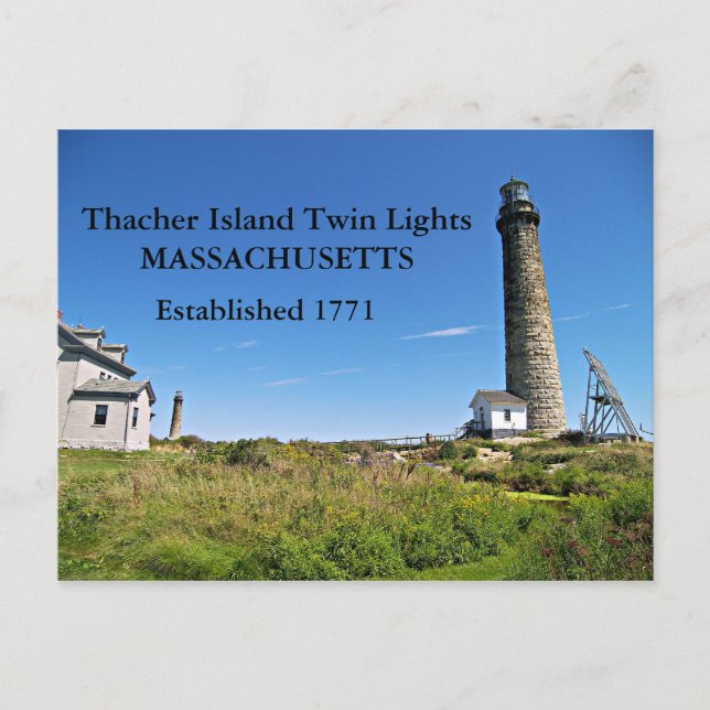 Thacher Island Twin Ljus, Massachusetts Postcard Vykort (Framsida)