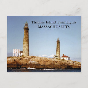 Thacher Island Twin Ljus, Massachusetts Postcard Vykort