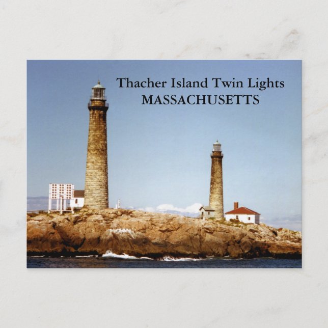Thacher Island Twin Ljus, Massachusetts Postcard Vykort (Framsida)