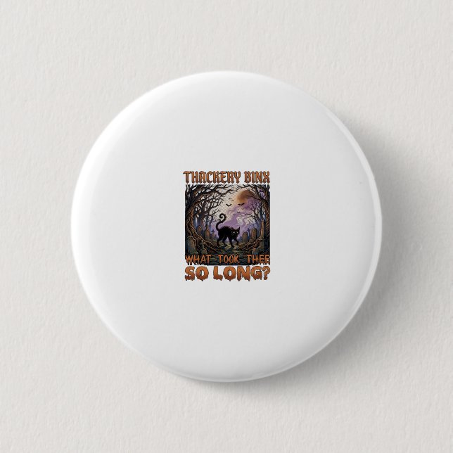 Thackery Binx Svart Katt Halloween Kyrkogård Fladd Knapp (Framsida)