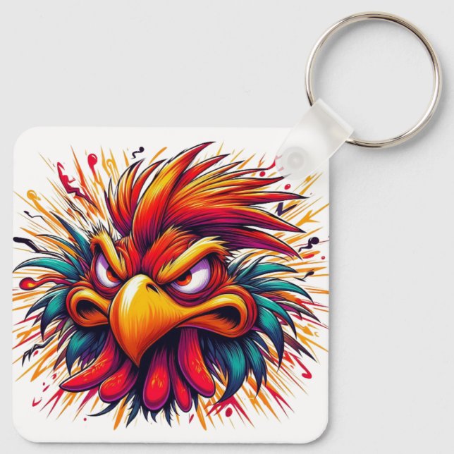 "Thad Mad Rooster" Double Sided Aluminum Keychain Nyckelring (Baksida)
