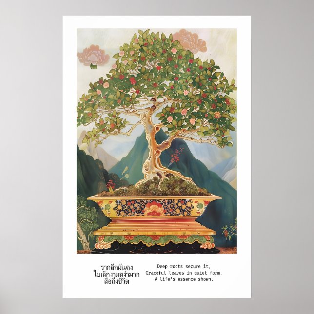 Thai Bonsai Träd Konsttryck Traditionell Natur Poster (Framsidan)