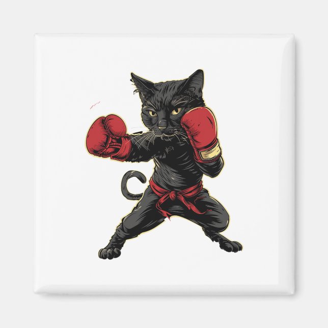 Thai Boxing Cat Funny Meau Thai Martial Arts Magnet (Framsidan)