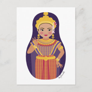 Thai Dancer Matryoshka Postcard Vykort