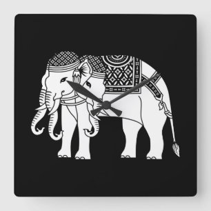 Thai Erawan White Elephant Fyrkantig Klocka