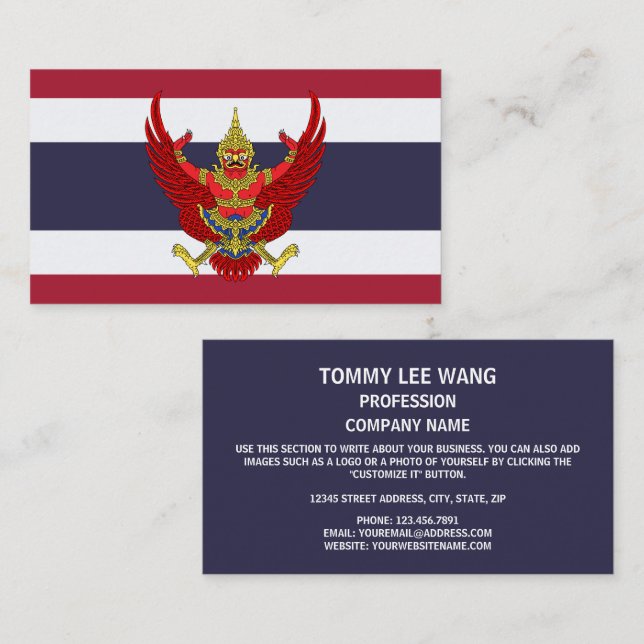 Thai Flagga & Emblem, Thailand, Flagga Visitkort (Fram/baksida)