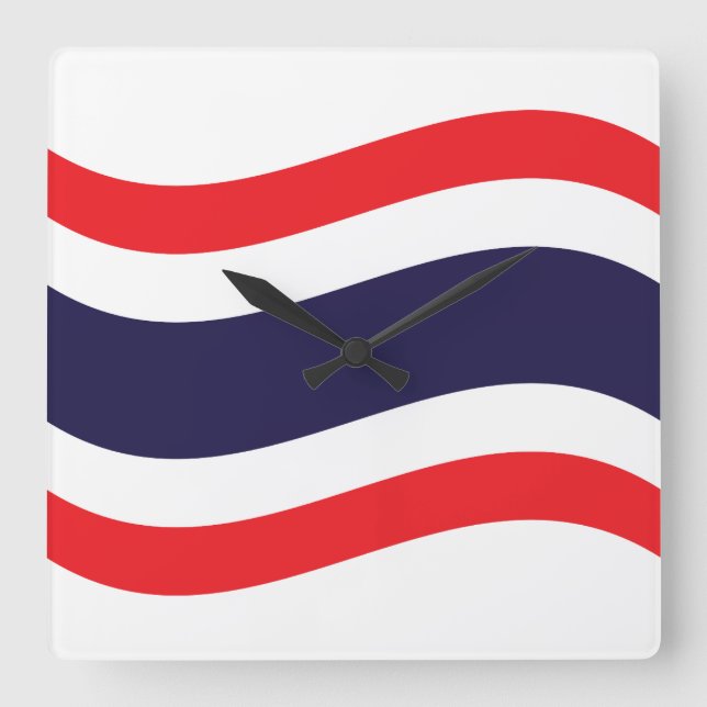 Thai Flagga Wave Fyrkantig Klocka (Framsida)