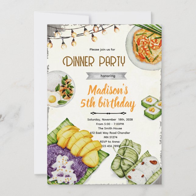 Thai food party invitation inbjudningar (Framsida)