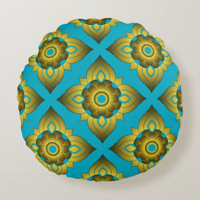 thai ikat sömlös mönster-bakgrund rund kudde (Framsidan)