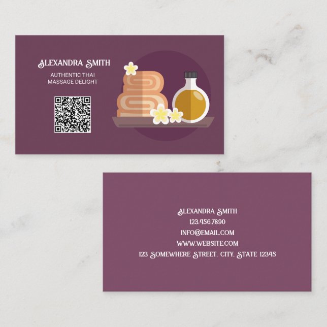 Thai Massage Anpassningsbar QR Visitkort (Fram/baksida)