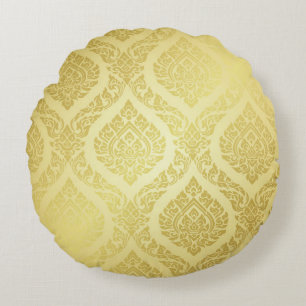 Thai Mönster överst guld, undergrundthai, mönster, Rund Kudde