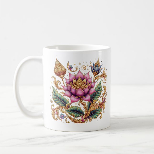 Thai Motif Flower Classic Ceramic Kaffemugg (Vänster)