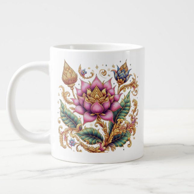 Thai Motif Flower Jumbo Mugg (Vänster)