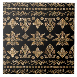 Thai Ornament - Guld och Black Kakelplatta
