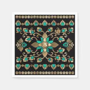 Thai Ornament - Guld och Teal Pappersservett