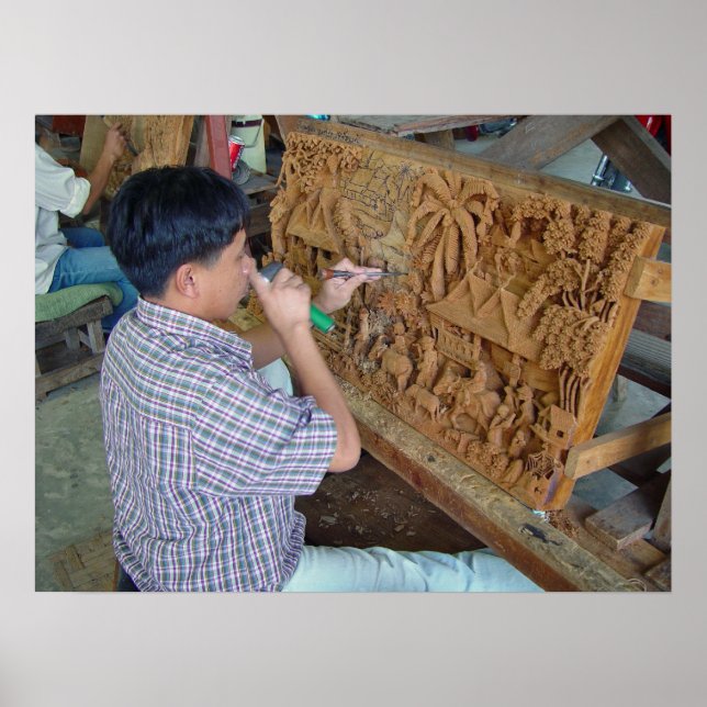 Thai Wood Carving Chiang Mai Thailand Poster (Framsidan)