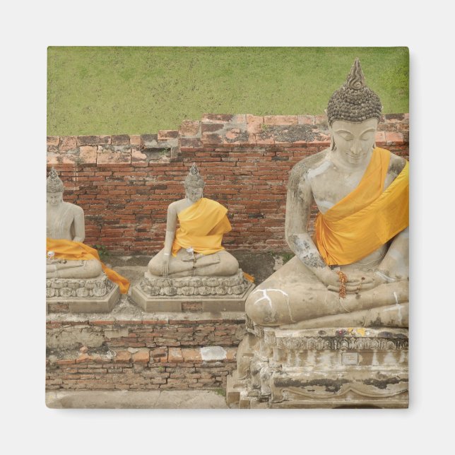 Thailand, Ayutthaya. Statyer av sittande buddor Magnet (Framsidan)