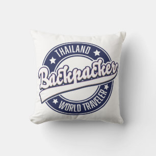 Thailand Backpacker World Traveler logotyp Kudde