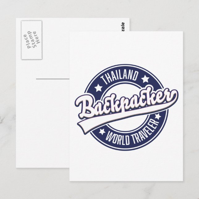 Thailand Backpacker World Traveler logotyp Vykort (Fram/baksida)
