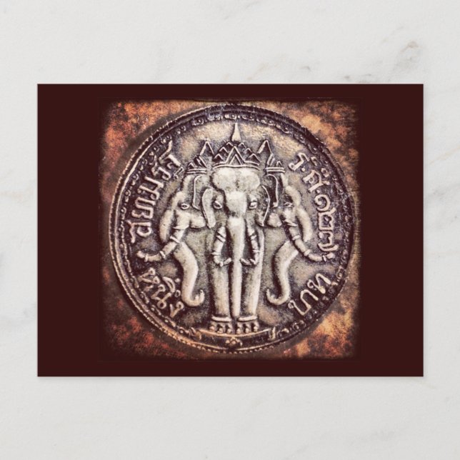 Thailand Baht Elephant Coin Postcard Vykort (Framsida)