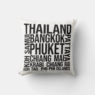 Thailand Cities Ord Art - Bangkok Travel Kudde