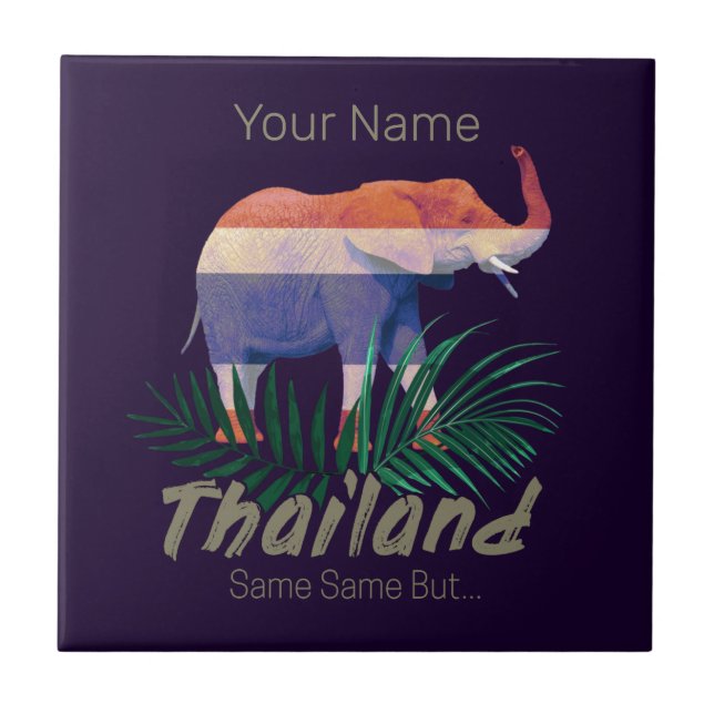 Thailand Elephant Flagga Jungle Löv Thai Souvenir Kakelplatta (Framsidan)