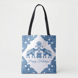 Thailand Elephant Glad helg Gift Navy & White Tygkasse