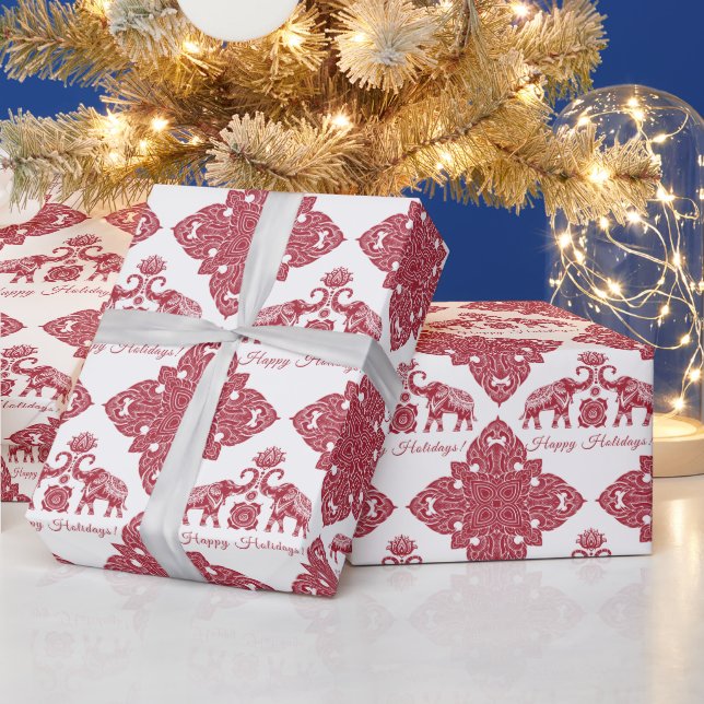 Thailand Elephant Glad helg Gift Red White Presentpapper (Helgdagar)